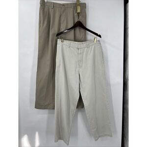 Men's Khaki Chino Pants Lot of 2 Straight Stretch Cotton 34x30 J.Crew George